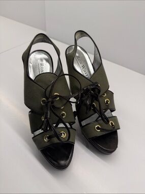 Ron White Olive Lace-Up Slingback Heels
